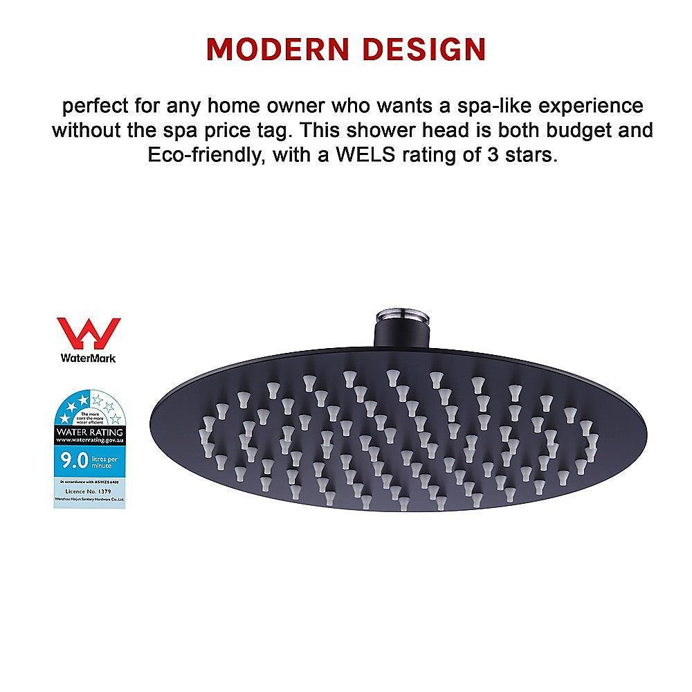 200mm Shower Head Round 304SS Electroplated Matte Black Finish - John Cootes