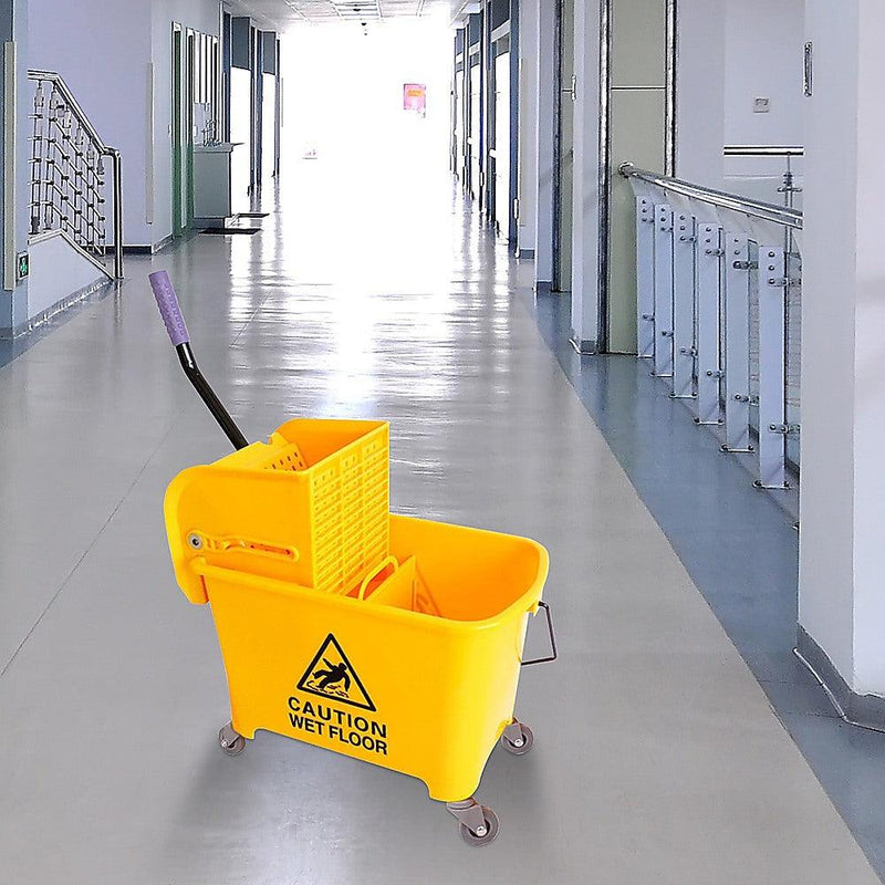 20L Deluxe Mop Wringer Bucket Side Press Janitor Commercial Cleaning - John Cootes