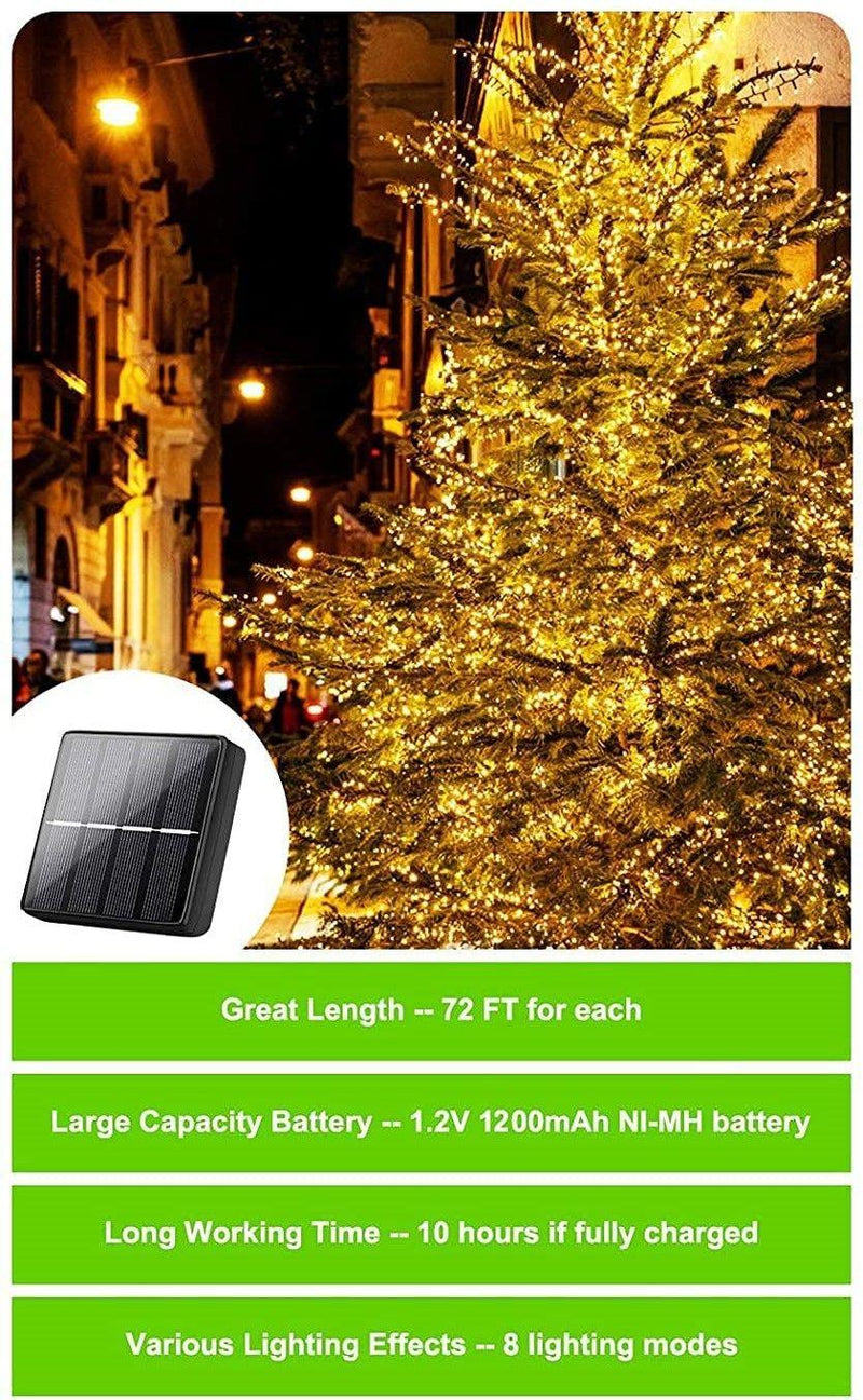 20m 200 LED Solar Powered Outdoor Lights with 8 Lighting Modes and Waterproof for Home,Garden and Decoration - John Cootes