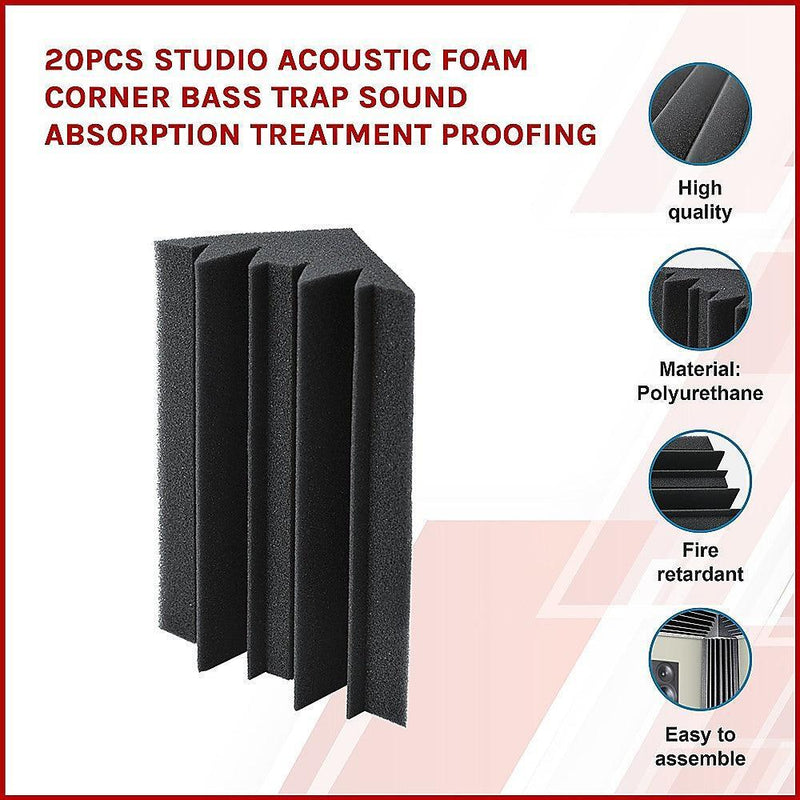 20pcs Studio Acoustic Foam Corner Bass Trap Sound Absorption Treatment Proofing - John Cootes