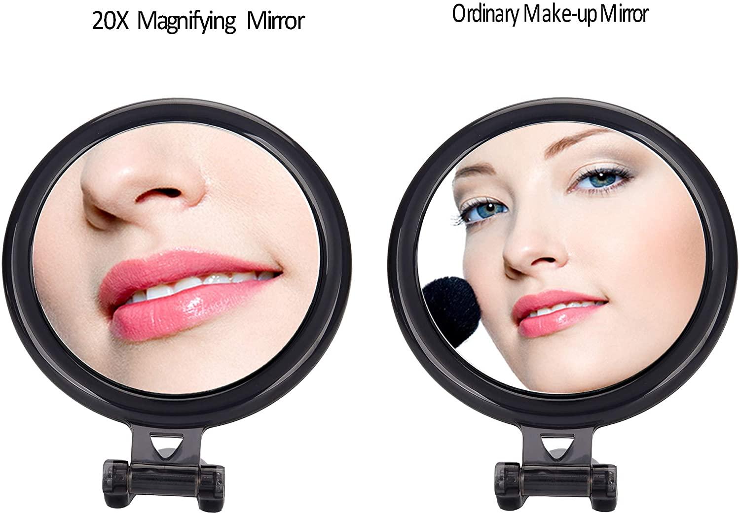 20X Magnifying Hand Mirror Two Sided Use for Makeup Application, Tweezing, and Blackhead/Blemish Removal (10 cm Black) - John Cootes