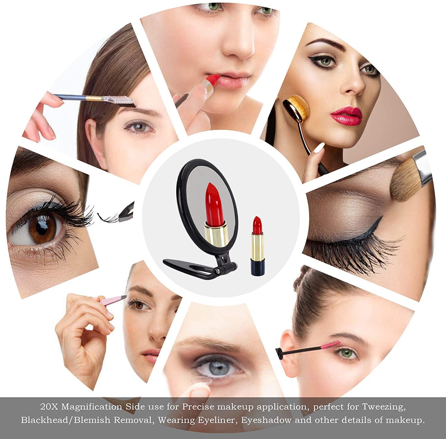 20X Magnifying Hand Mirror Two Sided Use for Makeup Application, Tweezing, and Blackhead/Blemish Removal (10 cm Black) - John Cootes
