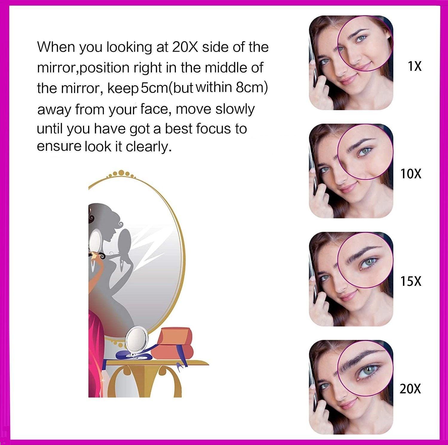 20X Magnifying Hand Mirror Two Sided Use for Makeup Application, Tweezing, and Blackhead/Blemish Removal (10 cm Black) - John Cootes