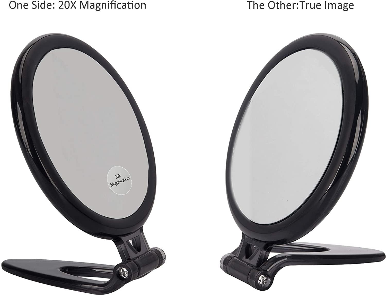 20X Magnifying Hand Mirror Two Sided Use for Makeup Application, Tweezing, and Blackhead/Blemish Removal (10 cm Black) - John Cootes