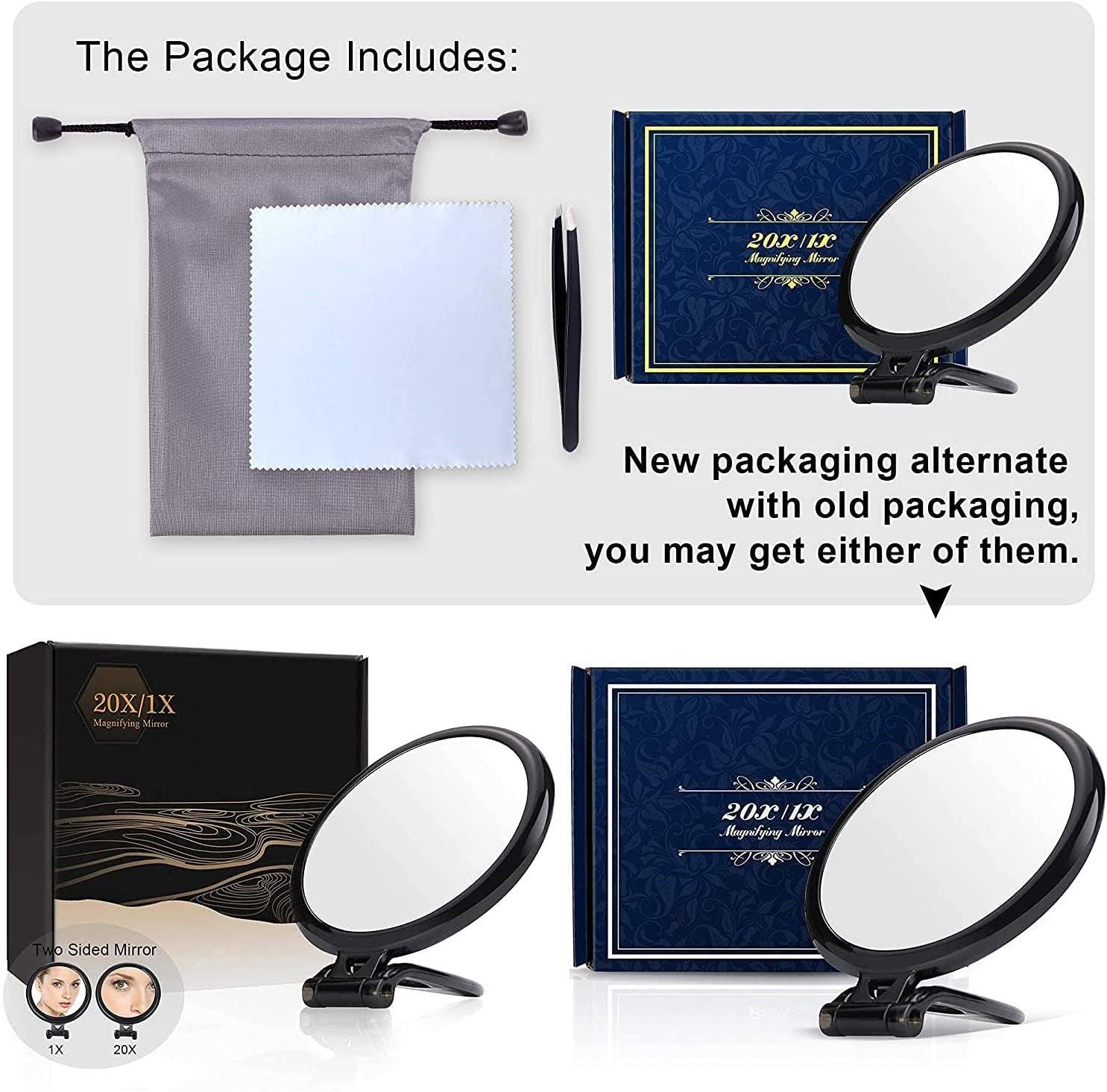 20X Magnifying Hand Mirror Two Sided Use for Makeup Application, Tweezing, and Blackhead/Blemish Removal (12.5 cm Black) - John Cootes