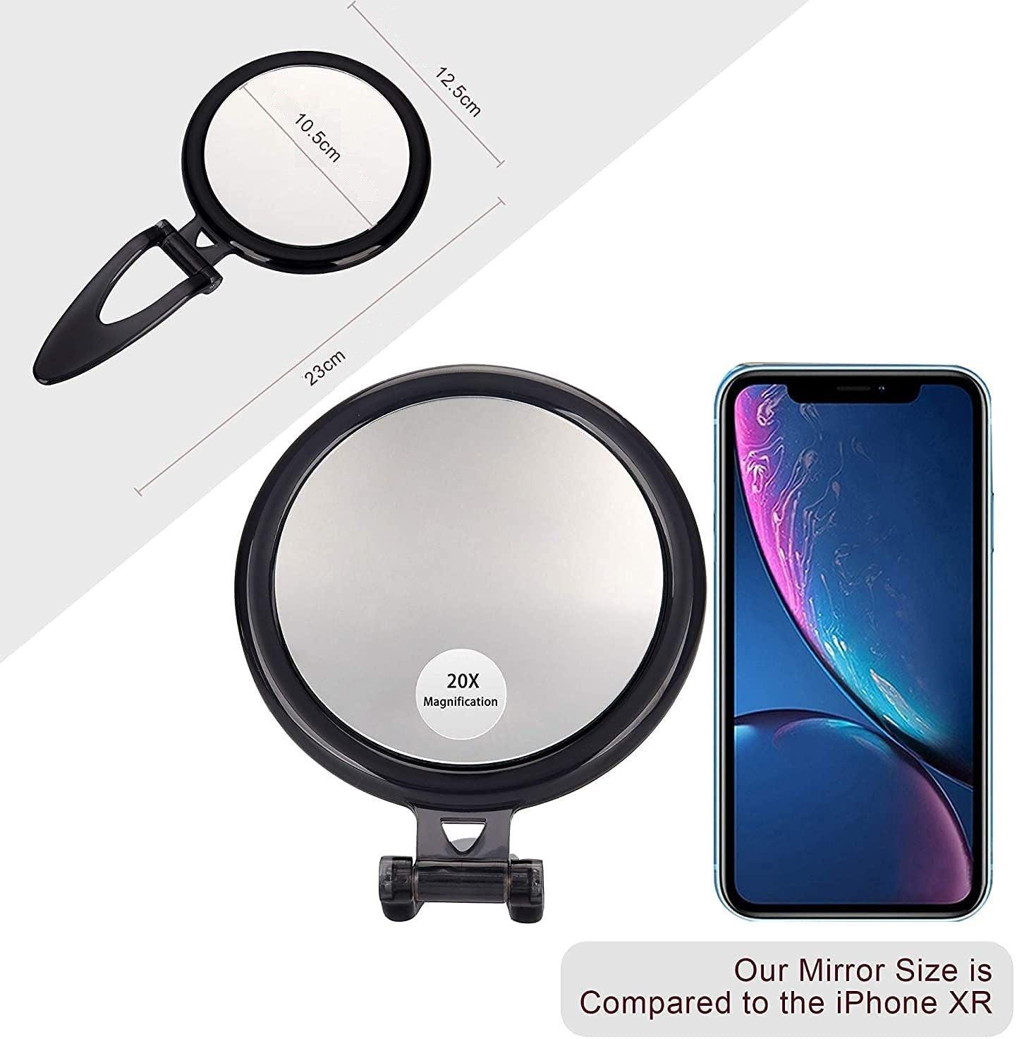 20X Magnifying Hand Mirror Two Sided Use for Makeup Application, Tweezing, and Blackhead/Blemish Removal (12.5 cm Black) - John Cootes