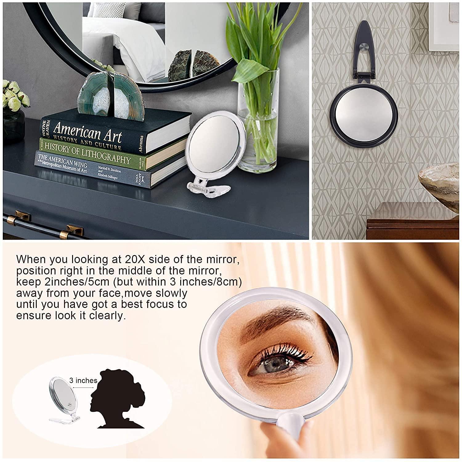 20X Magnifying Hand Mirror Two Sided Use for Makeup Application, Tweezing, and Blackhead/Blemish Removal (12.5 cm Black) - John Cootes