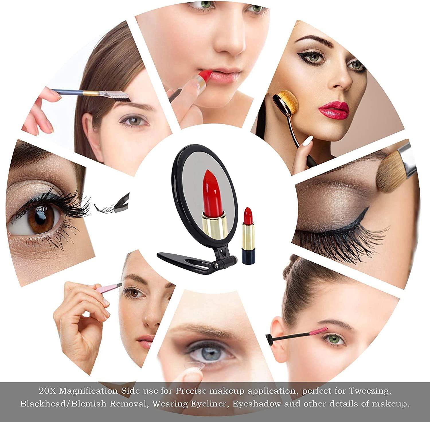 20X Magnifying Hand Mirror Two Sided Use for Makeup Application, Tweezing, and Blackhead/Blemish Removal (12.5 cm Black) - John Cootes