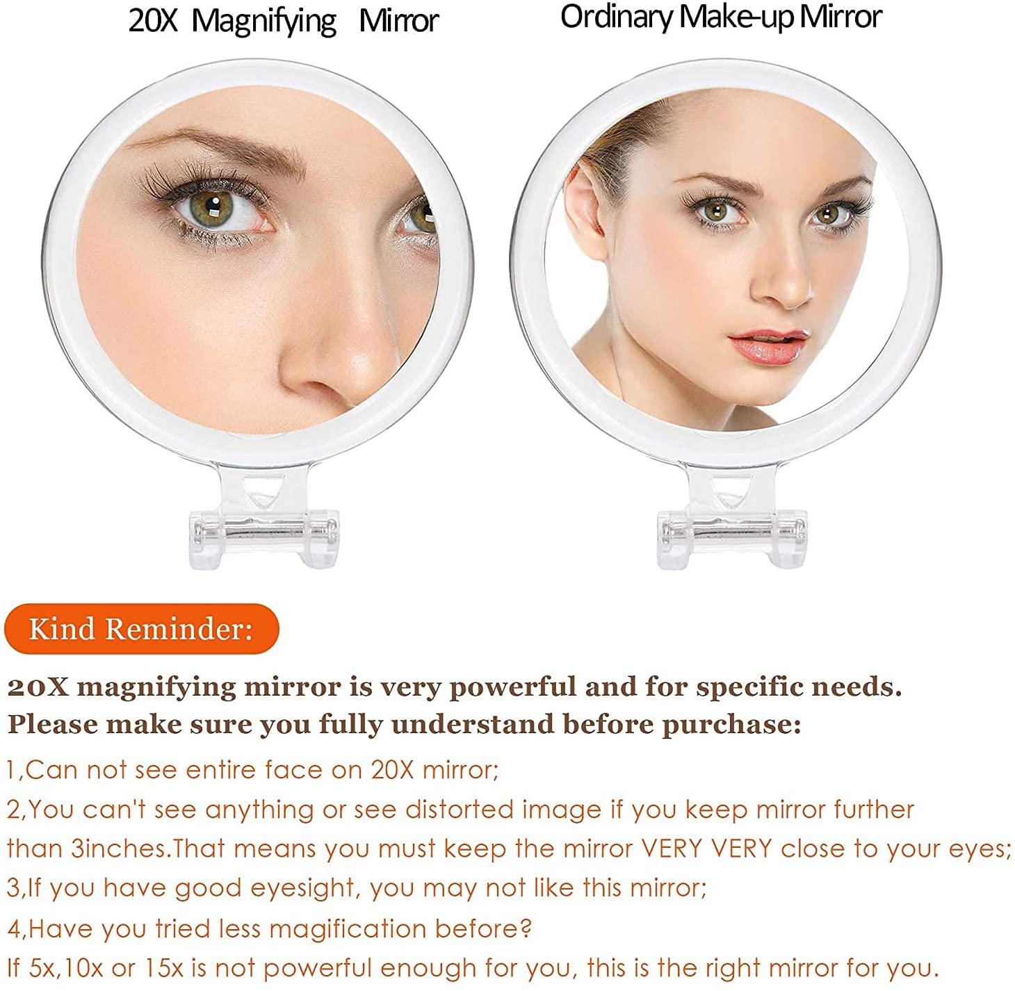 20X Magnifying Hand Mirror Two Sided Use for Makeup Application, Tweezing, and Blackhead/Blemish Removal (12.5 cm Black) - John Cootes
