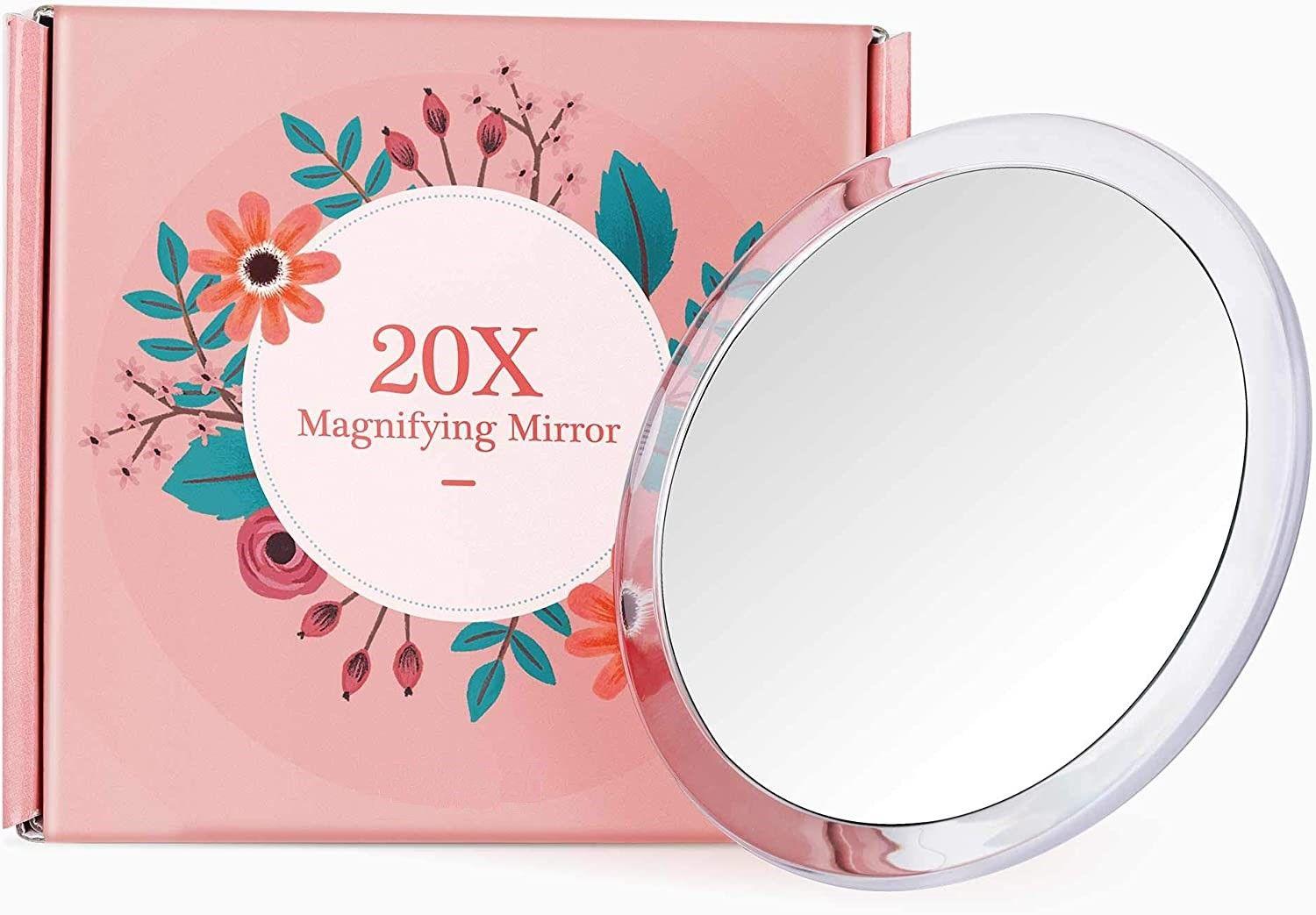 20X Magnifying Hand Mirror Two Sided Use for Makeup Application, Tweezing, and Blackhead/Blemish Removal (12.5 cm) - John Cootes