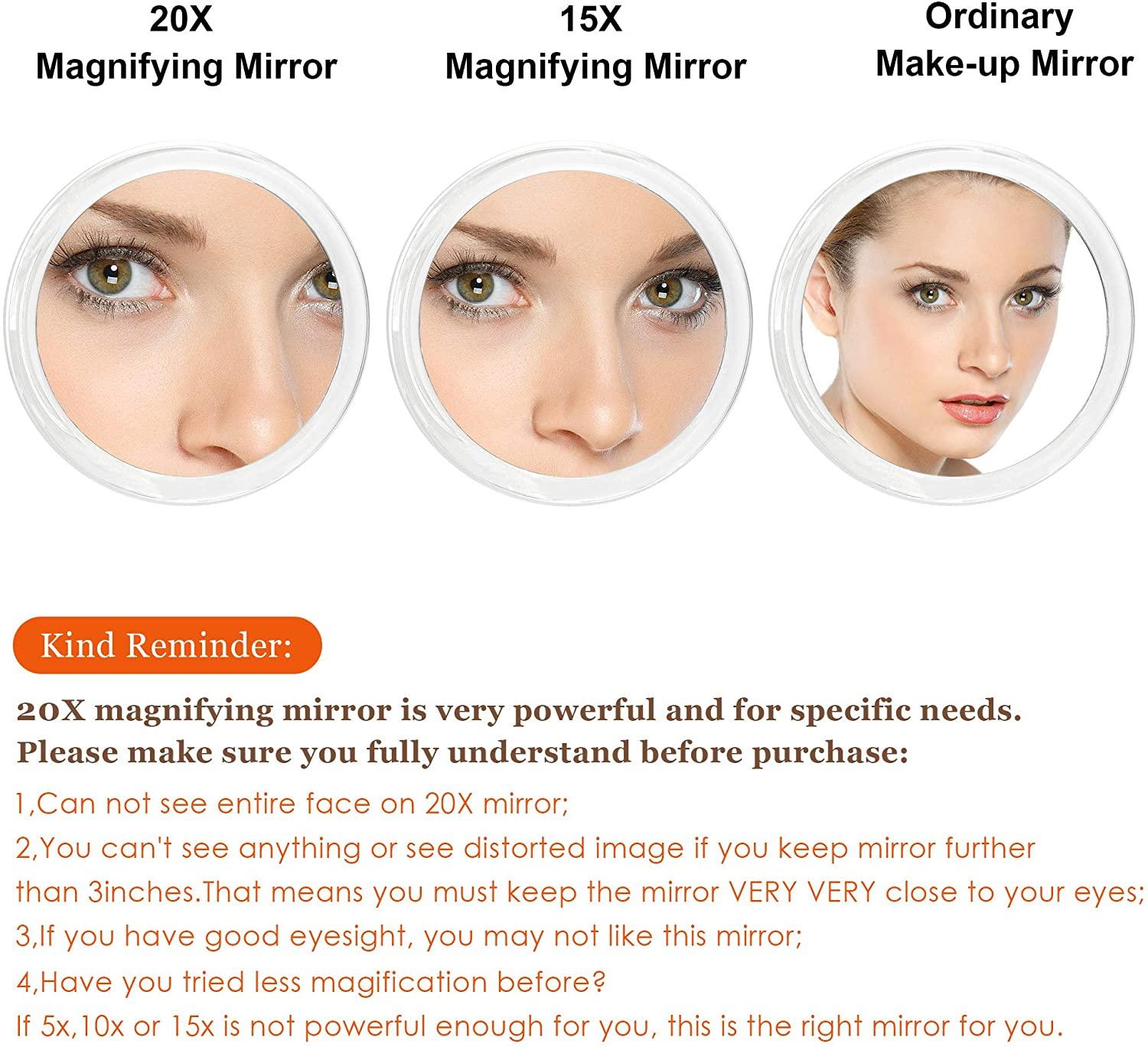 20X Magnifying Hand Mirror Two Sided Use for Makeup Application, Tweezing, and Blackhead/Blemish Removal (12.5 cm) - John Cootes