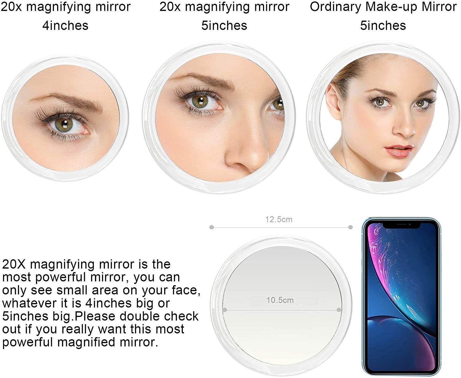20X Magnifying Hand Mirror Two Sided Use for Makeup Application, Tweezing, and Blackhead/Blemish Removal (12.5 cm) - John Cootes