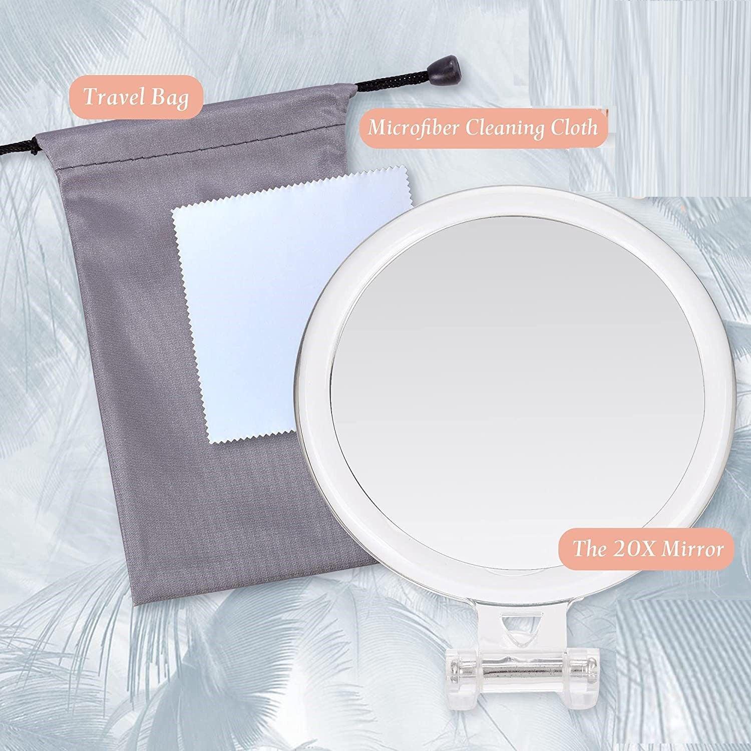 20X Magnifying Hand Mirror Two Sided Use for Makeup Application, Tweezing, and Blackhead/Blemish Removal (15 cm) - John Cootes