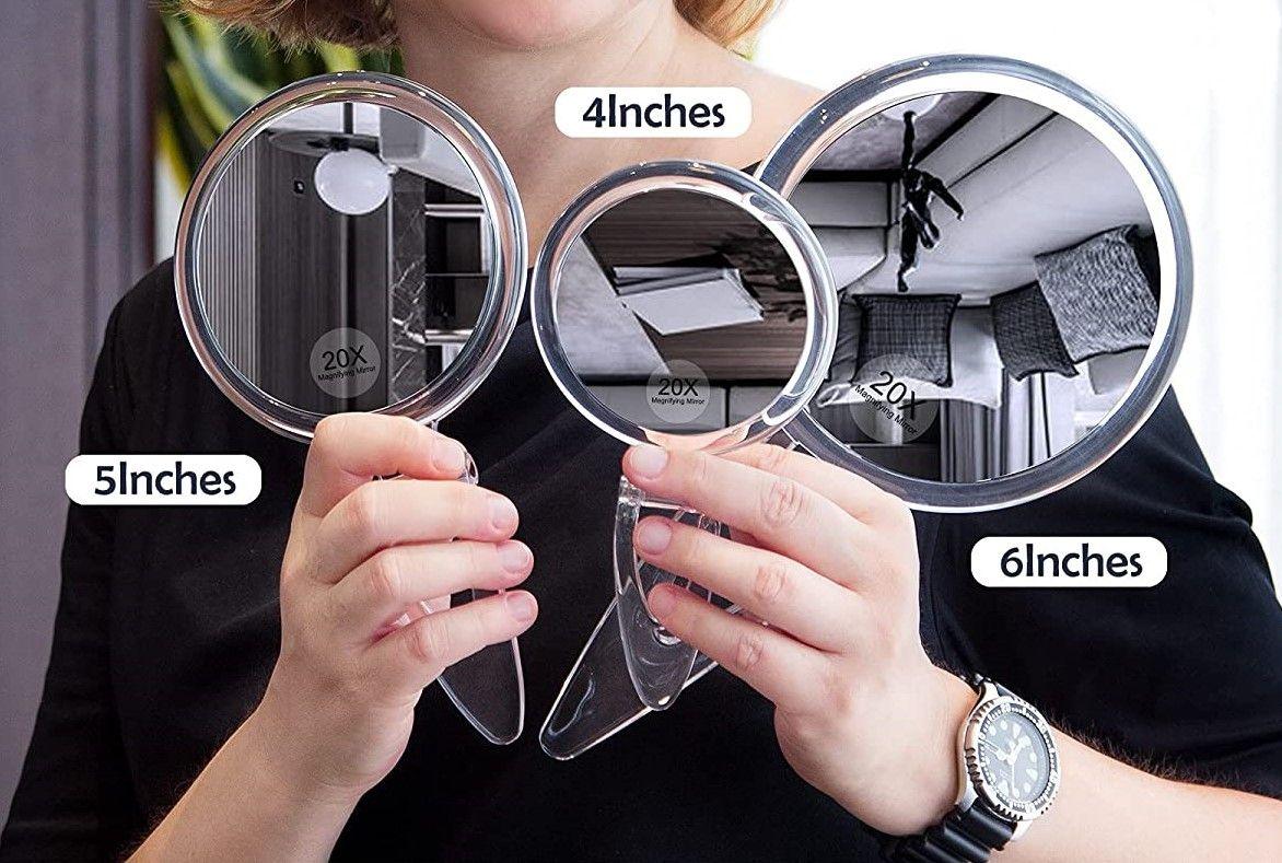 20X Magnifying Hand Mirror Two Sided Use for Makeup Application, Tweezing, and Blackhead/Blemish Removal (15 cm) - John Cootes