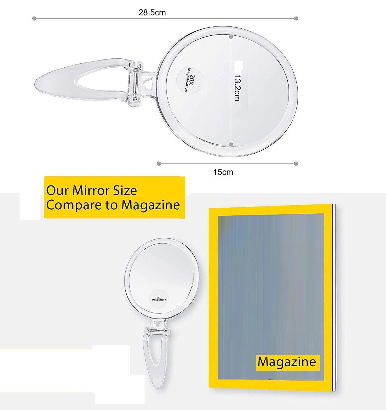 20X Magnifying Hand Mirror Two Sided Use for Makeup Application, Tweezing, and Blackhead/Blemish Removal (15 cm) - John Cootes