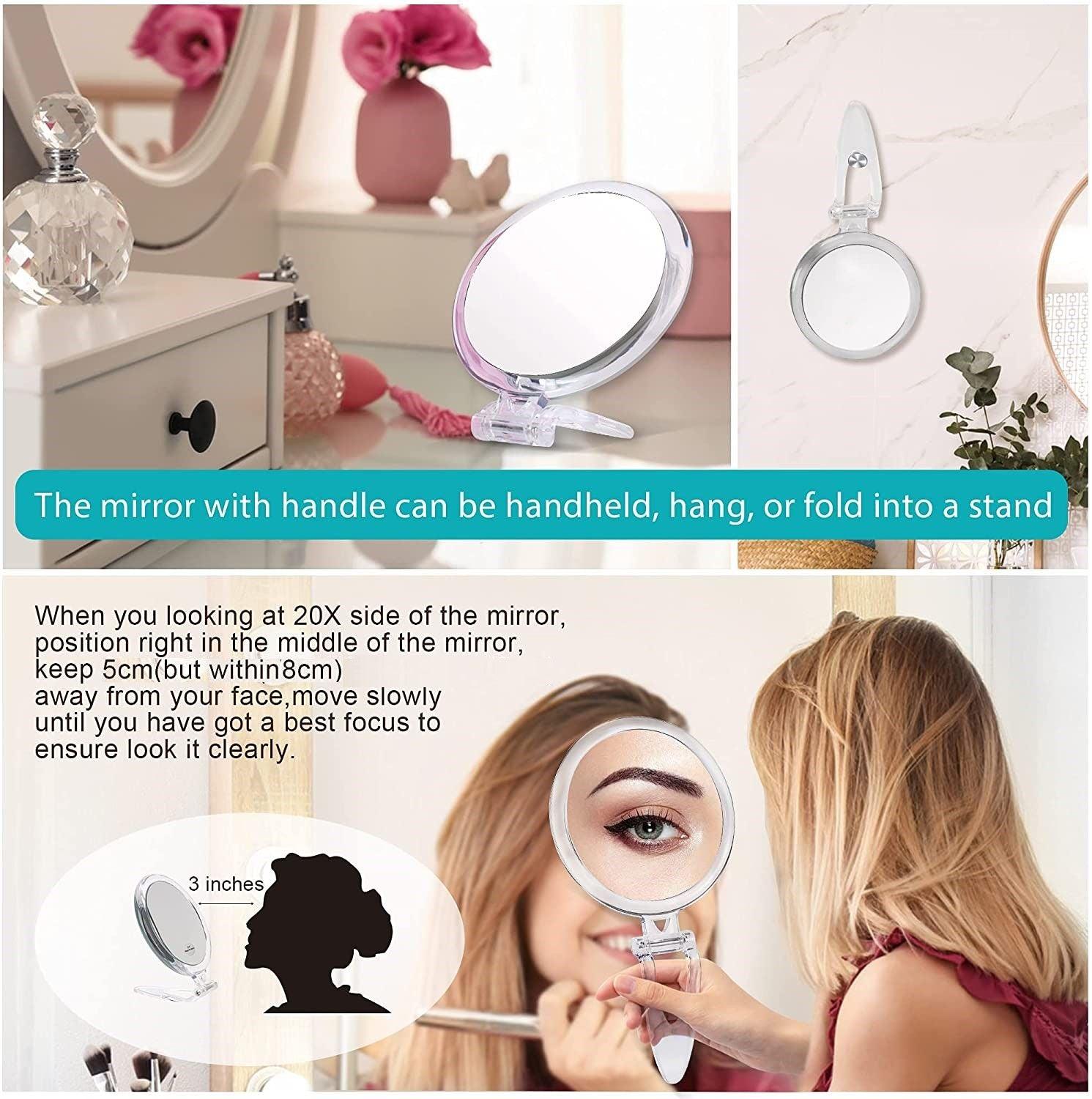 20X Magnifying Hand Mirror Two Sided Use for Makeup Application, Tweezing, and Blackhead/Blemish Removal (15 cm) - John Cootes