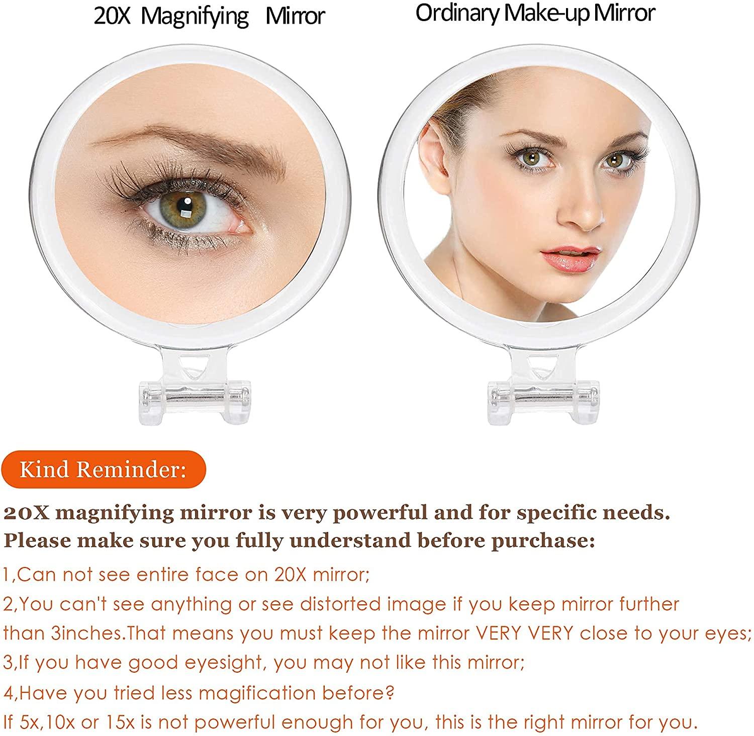 20X Magnifying Hand Mirror Two Sided Use for Makeup Application, Tweezing, and Blackhead/Blemish Removal (15 cm) - John Cootes