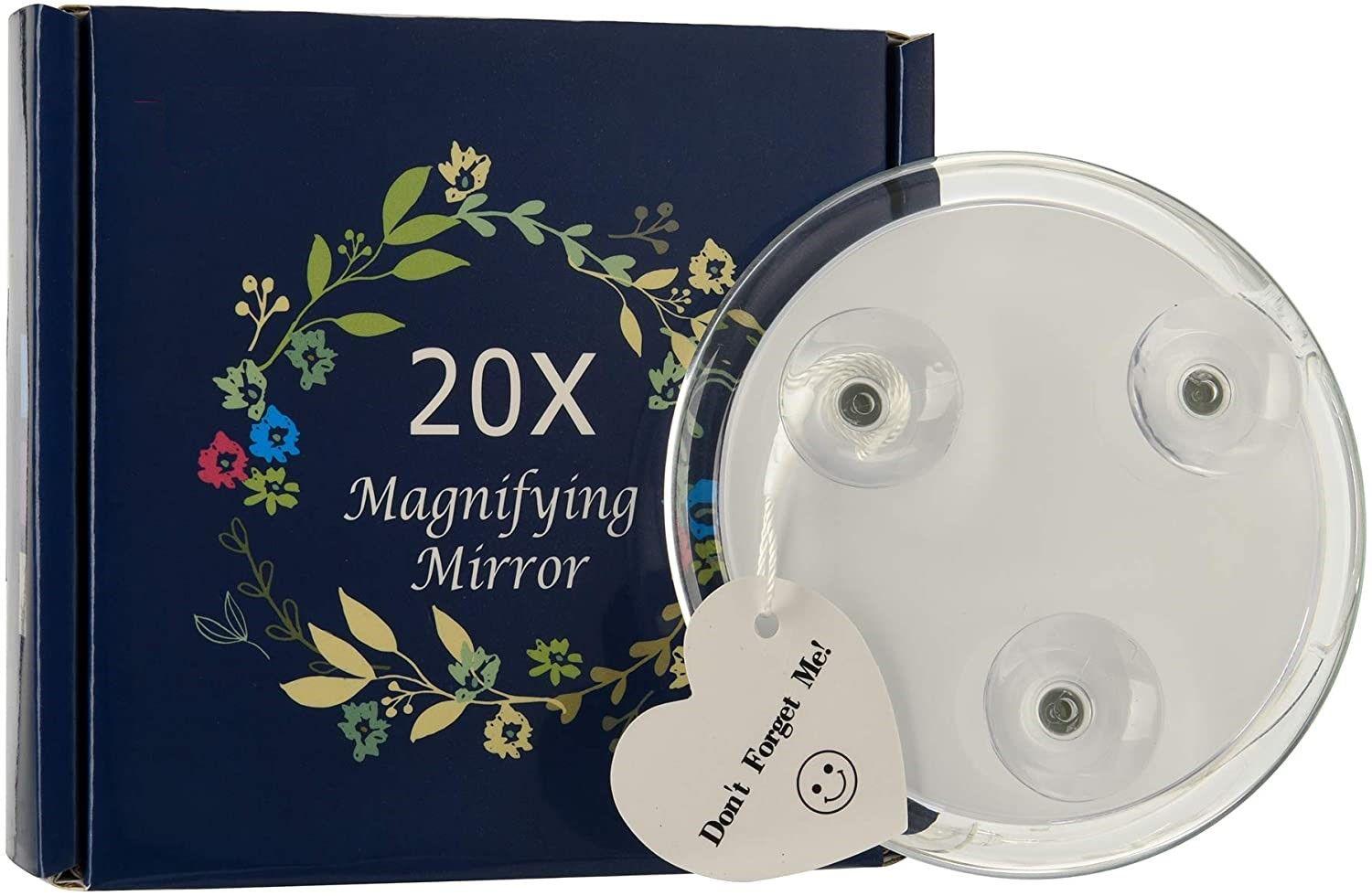 20X Magnifying Hand Mirror with 3 Suction Cups Use for Makeup Application, Tweezing, and Blackhead/Blemish Removal (10 cm) - John Cootes