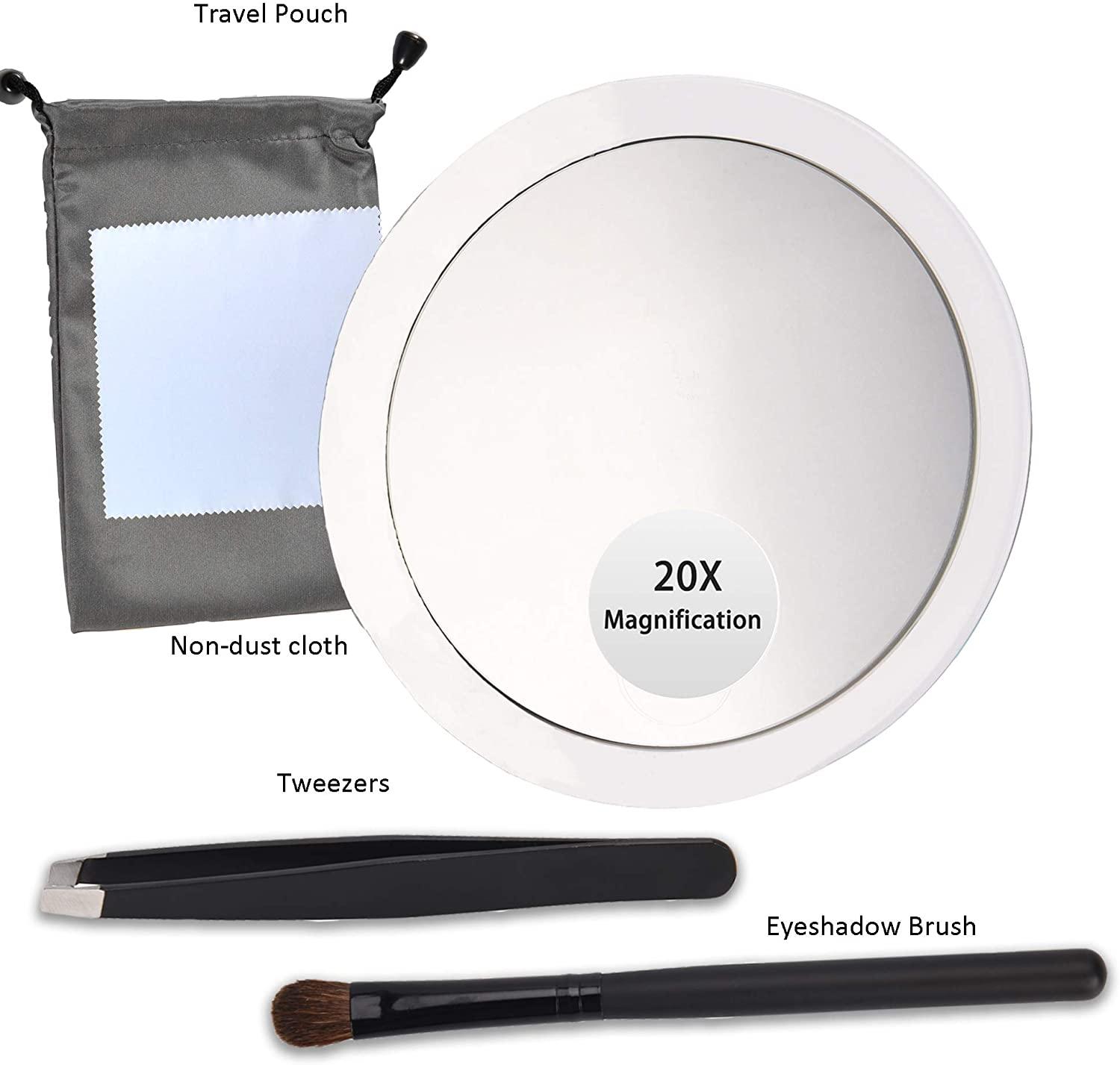 20X Magnifying Hand Mirror with 3 Suction Cups Use for Makeup Application, Tweezing, and Blackhead/Blemish Removal (10 cm) - John Cootes