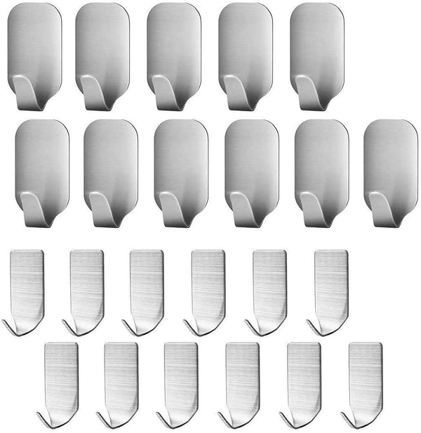 23 Pieces Stainless Steel Waterproof Self Adhesive Dual Wall Hooks for Bathroom, Bedroom and Kitchen - John Cootes