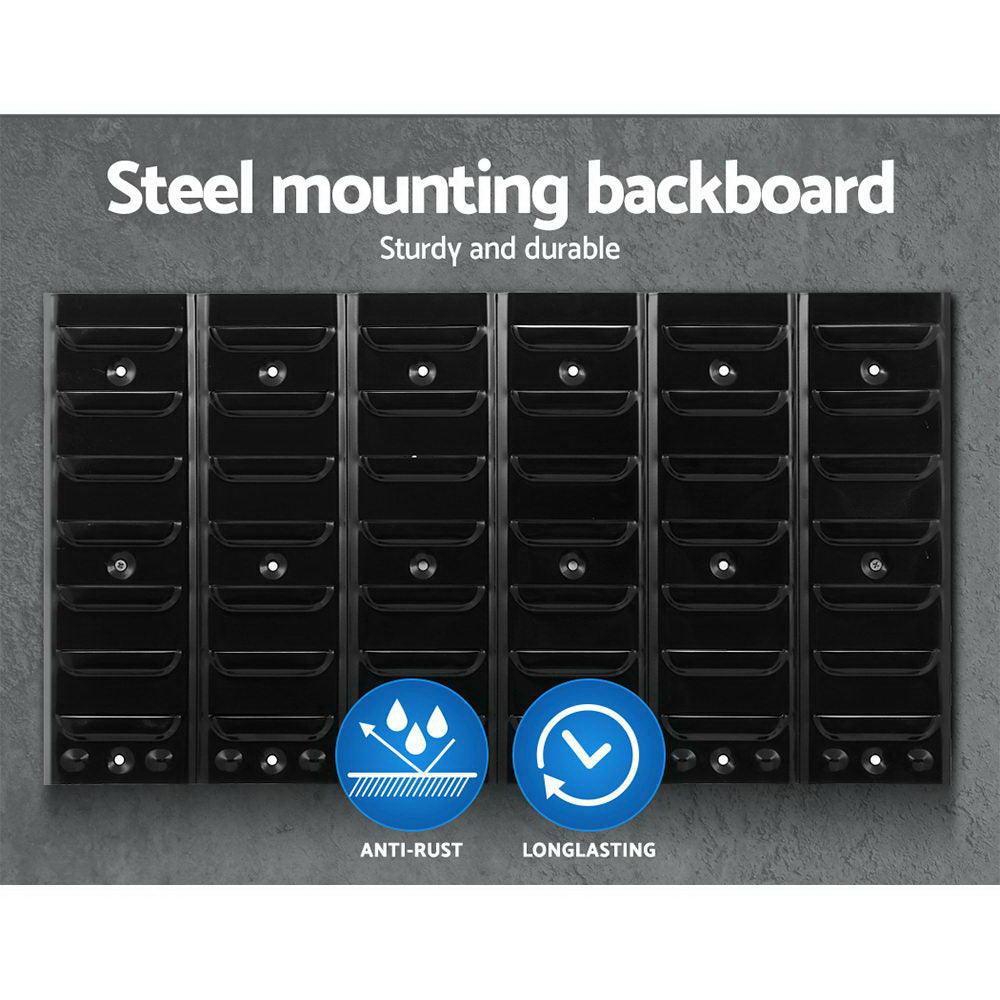 24 Bin Wall Mounted Rack Storage Tools Steel Board Organiser Work Bench Garage - John Cootes