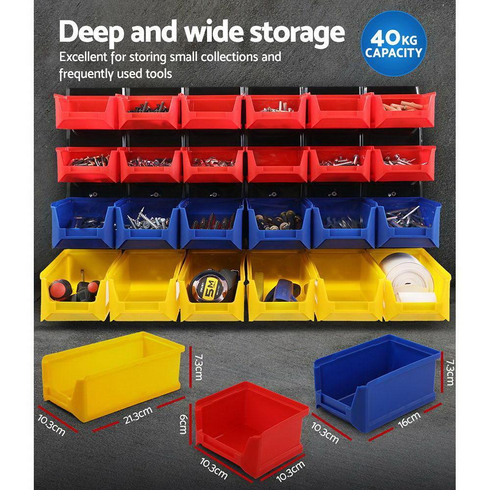 24 Bin Wall Mounted Rack Storage Tools Steel Board Organiser Work Bench Garage - John Cootes