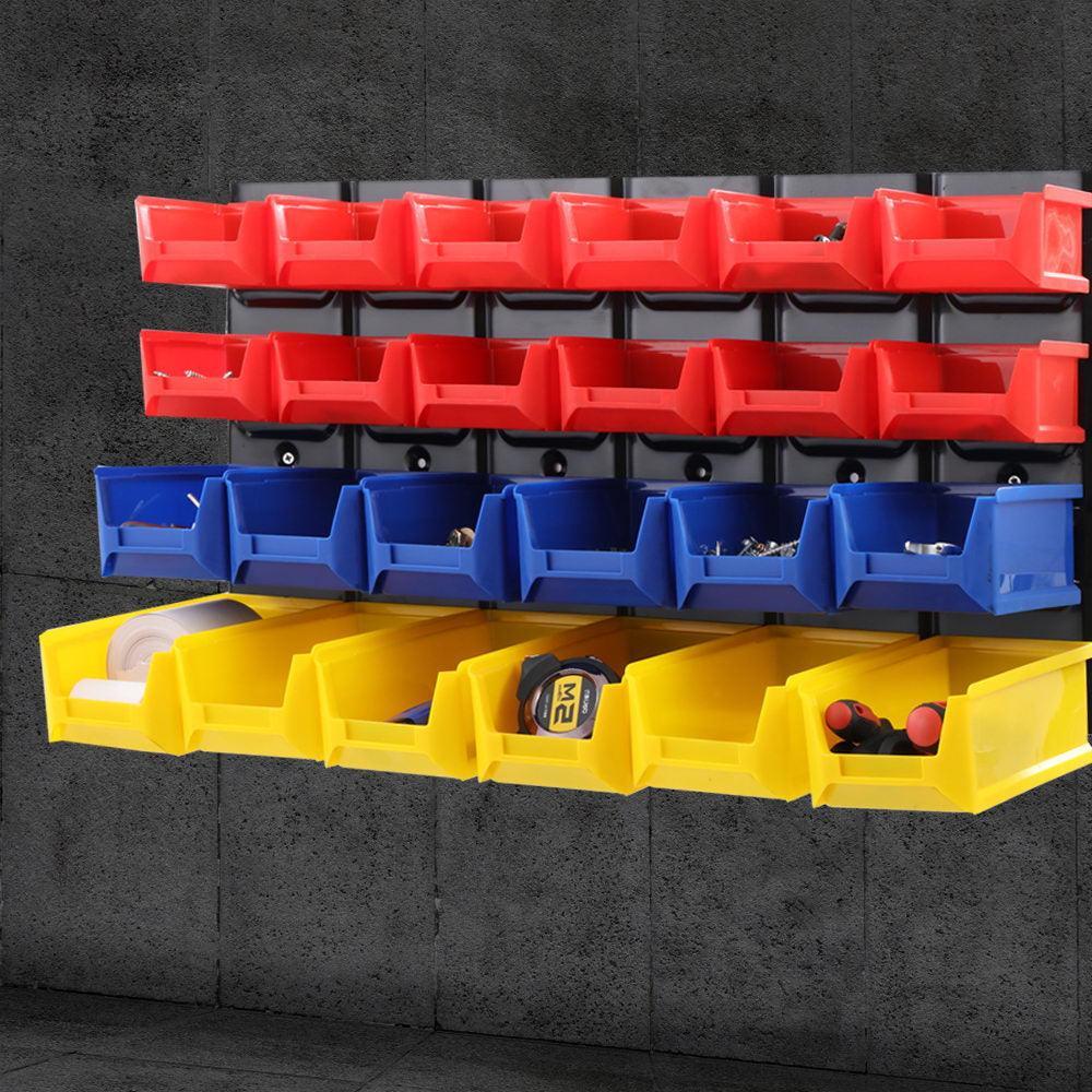 24 Bin Wall Mounted Rack Storage Tools Steel Board Organiser Work Bench Garage - John Cootes