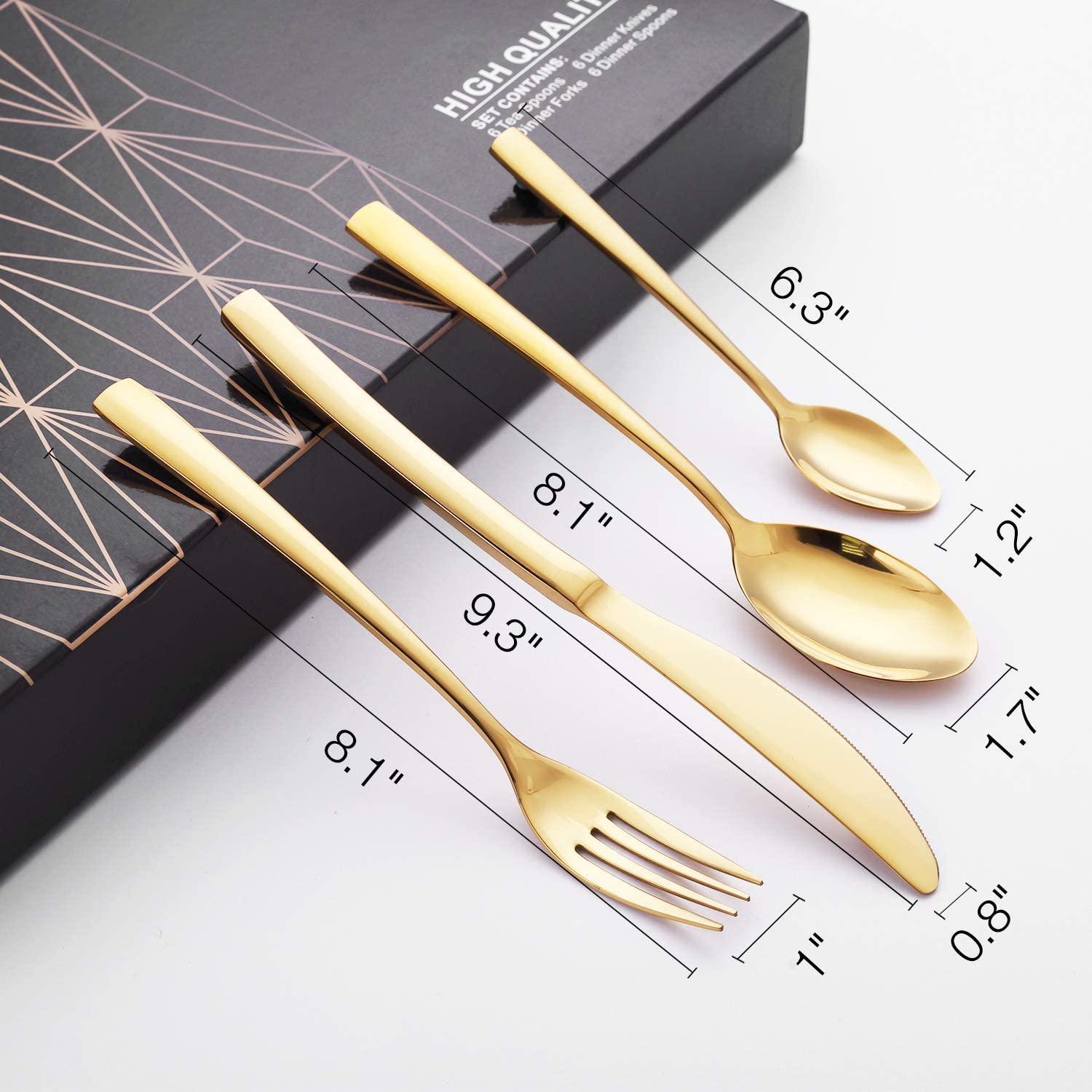 24-Piece Stainless Steel Gold Set, Knife Fork Spoon Flatware Set Cutlery Set, Mirror Finish - John Cootes