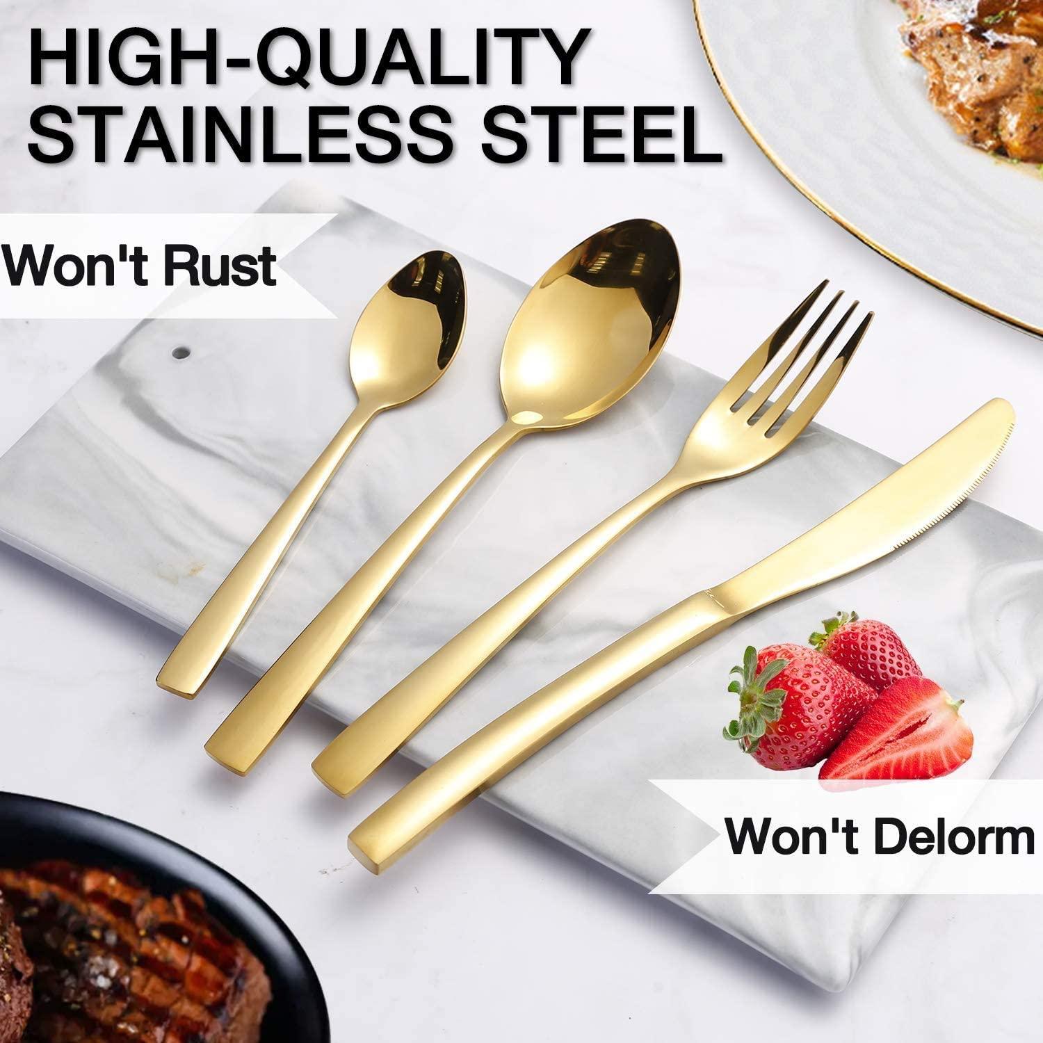 24-Piece Stainless Steel Gold Set, Knife Fork Spoon Flatware Set Cutlery Set, Mirror Finish - John Cootes