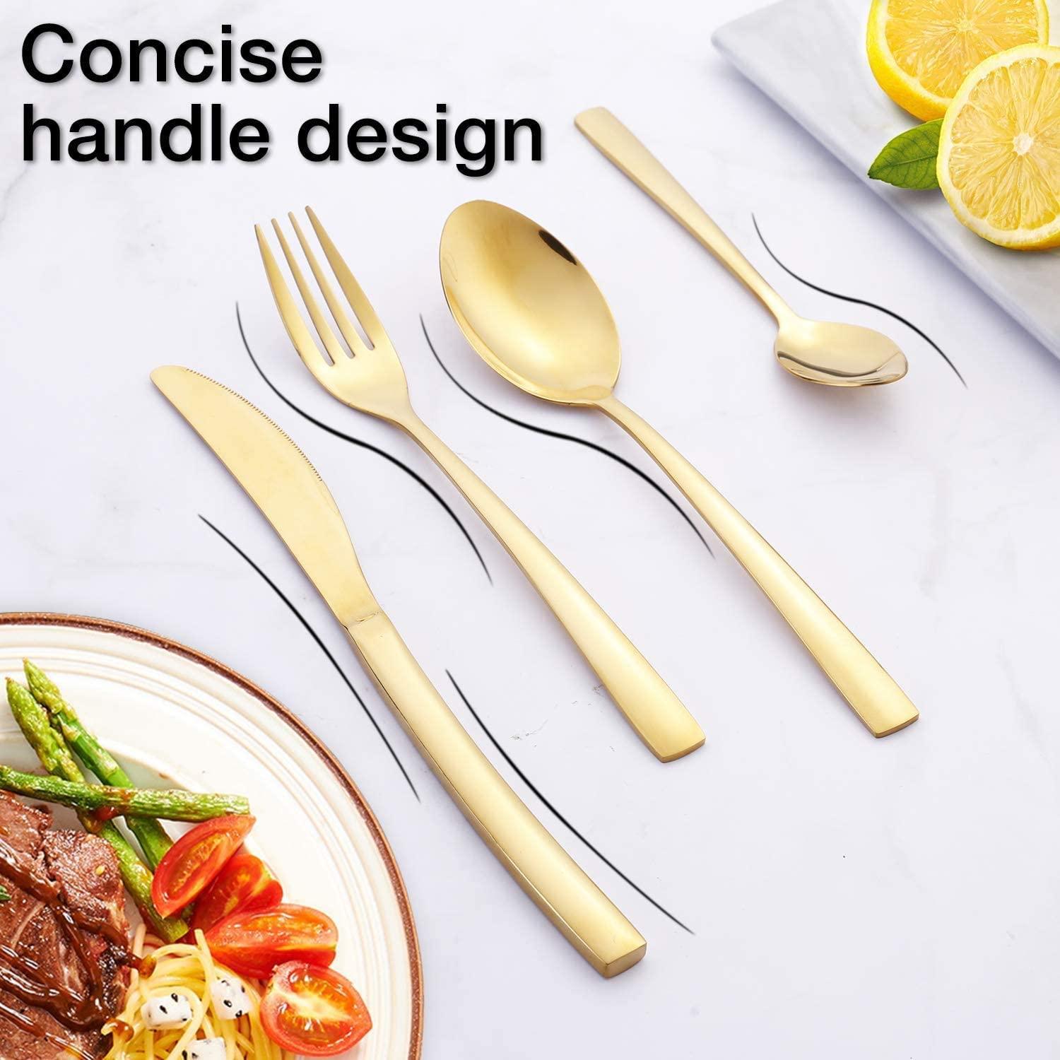 24-Piece Stainless Steel Gold Set, Knife Fork Spoon Flatware Set Cutlery Set, Mirror Finish - John Cootes