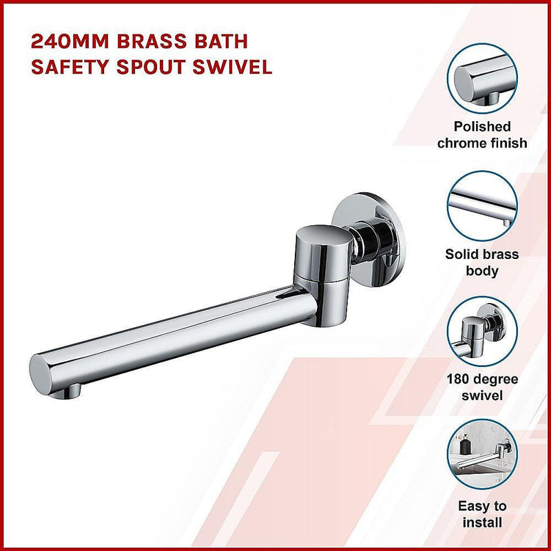 240mm Brass Bath Safety Spout Swivel - John Cootes