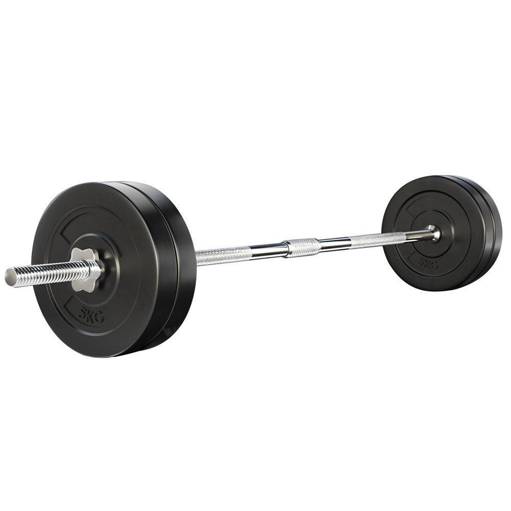 28KG Barbell Weight Set Plates Bar Bench Press Fitness Exercise Home Gym 168cm - John Cootes