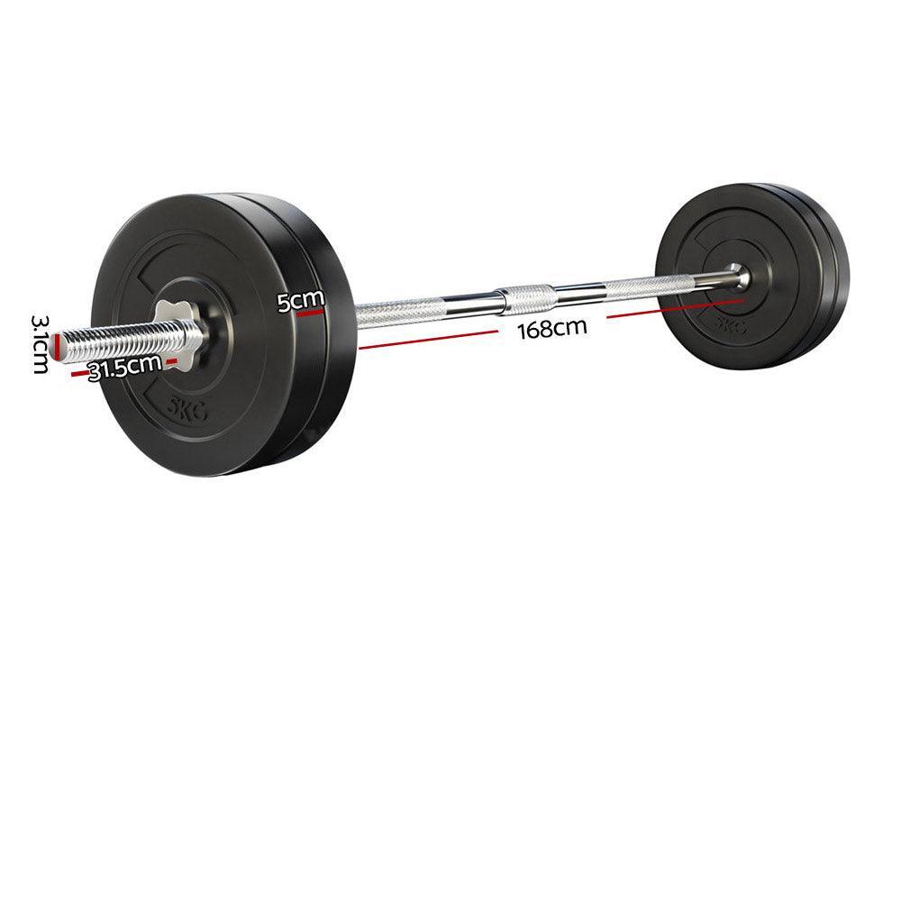 28KG Barbell Weight Set Plates Bar Bench Press Fitness Exercise Home Gym 168cm - John Cootes