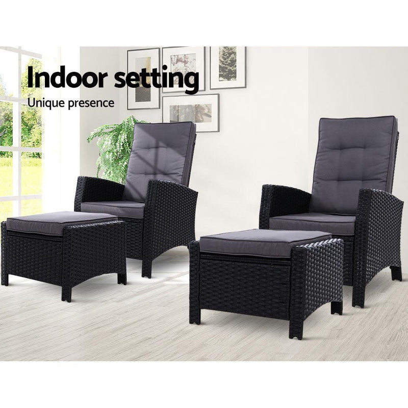 2PC Sun lounge Recliner Chair Wicker Lounger Sofa Day Bed Outdoor Chairs Patio Furniture Garden Cushion Ottoman Gardeon - John Cootes