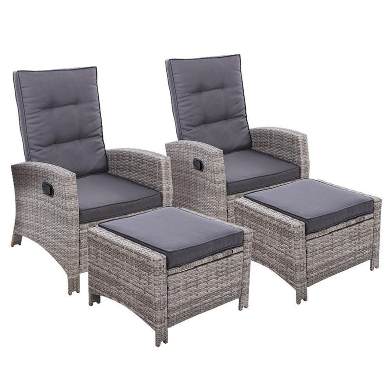 2PC Sun lounge Recliner Chair Wicker Lounger Sofa Day Bed Outdoor Chairs Patio Furniture Garden Cushion Ottoman Gardeon - John Cootes