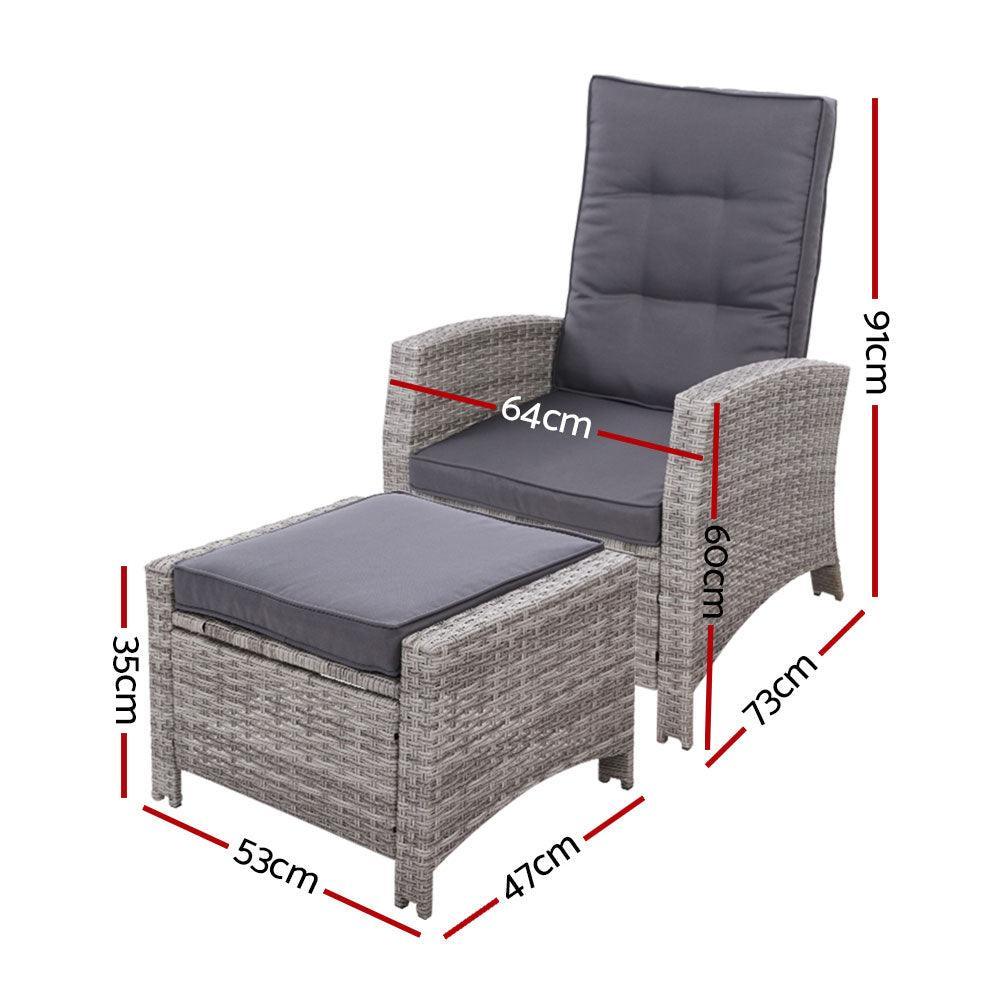 2PC Sun lounge Recliner Chair Wicker Lounger Sofa Day Bed Outdoor Chairs Patio Furniture Garden Cushion Ottoman Gardeon - John Cootes