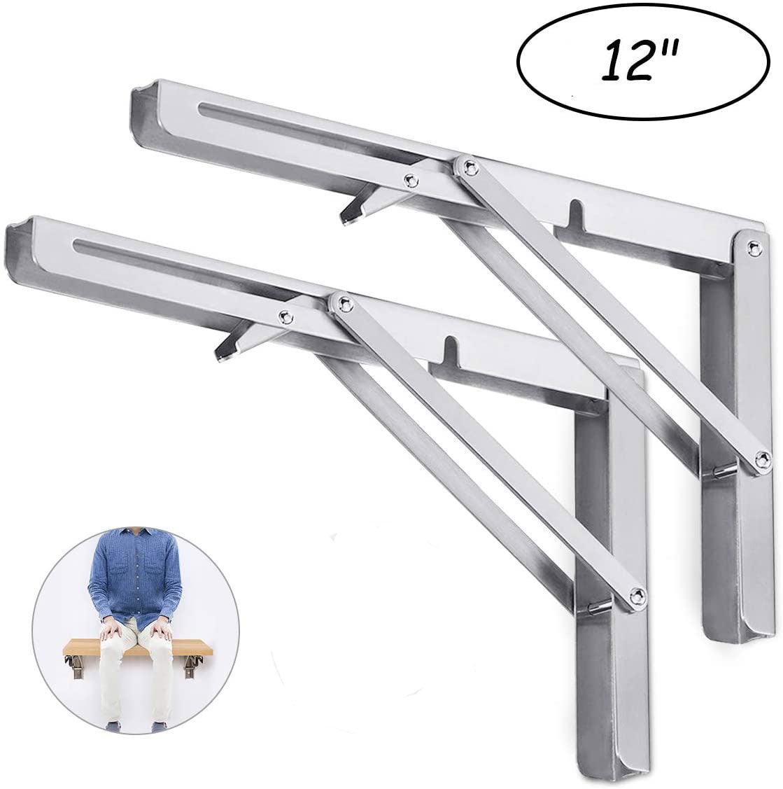 2PCS 12inch Steel Wall Mounted Folding Triangle Angle Shelf Support Bracket Rack - John Cootes