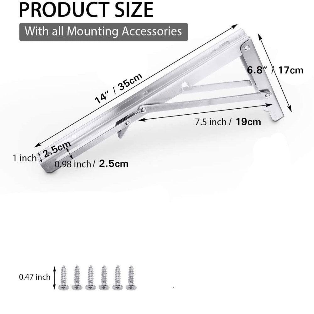 2PCS 14inch Steel Wall Mounted Folding Triangle Angle Shelf Support Bracket Rack - John Cootes