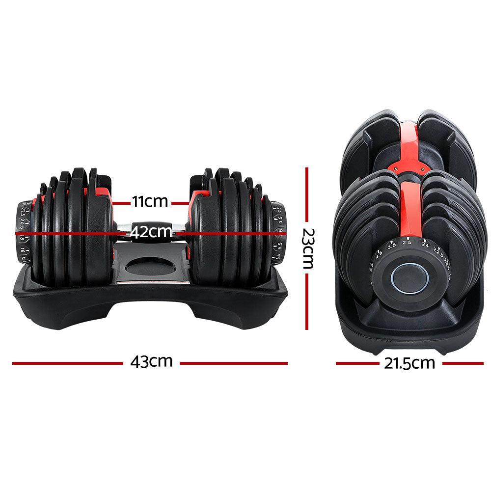 2Pcs 24kg Adjustable Dumbbell Weight Dumbbells Plates Home Gym Fitness Exercise - John Cootes