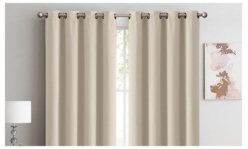 2x 100% Blockout Curtains Panels 3 Layers Eyelet Beige 140x230cm - John Cootes
