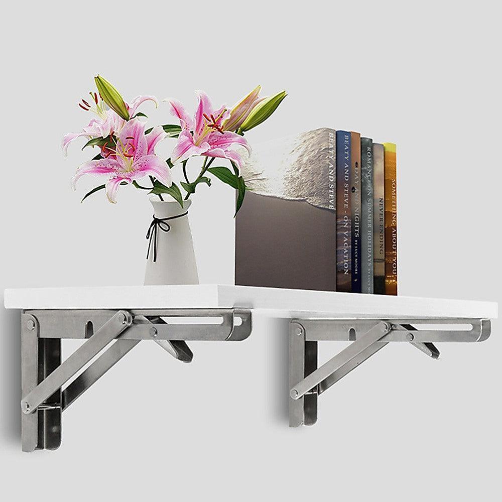 2x 20" Stainless Steel Folding Table Bracket Shelf Bench 50kg Load Heavy Duty - John Cootes