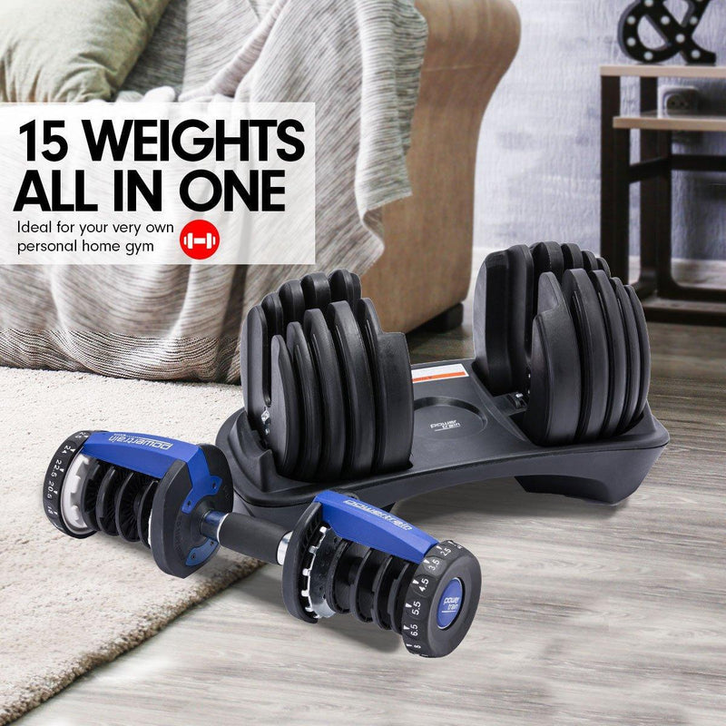 2x 24kg Powertrain Adjustable Dumbbell Home Gym Set - John Cootes