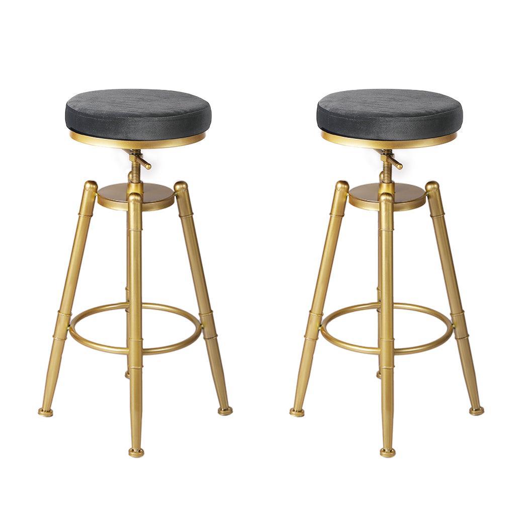 2x Bar Stools Kitchen Stool Chair Swivel Barstools Velvet Padded Seat - John Cootes