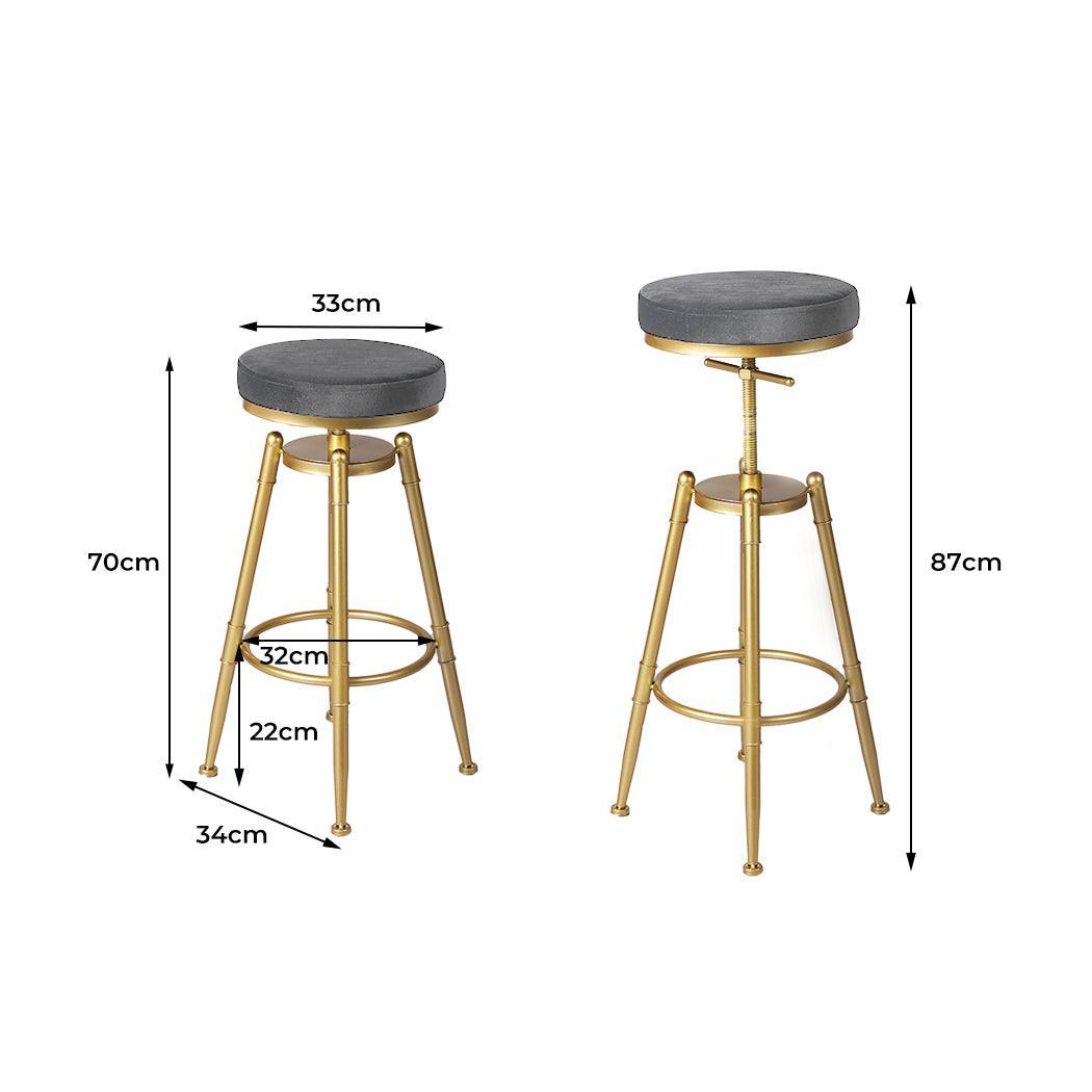 2x Bar Stools Kitchen Stool Chair Swivel Barstools Velvet Padded Seat - John Cootes