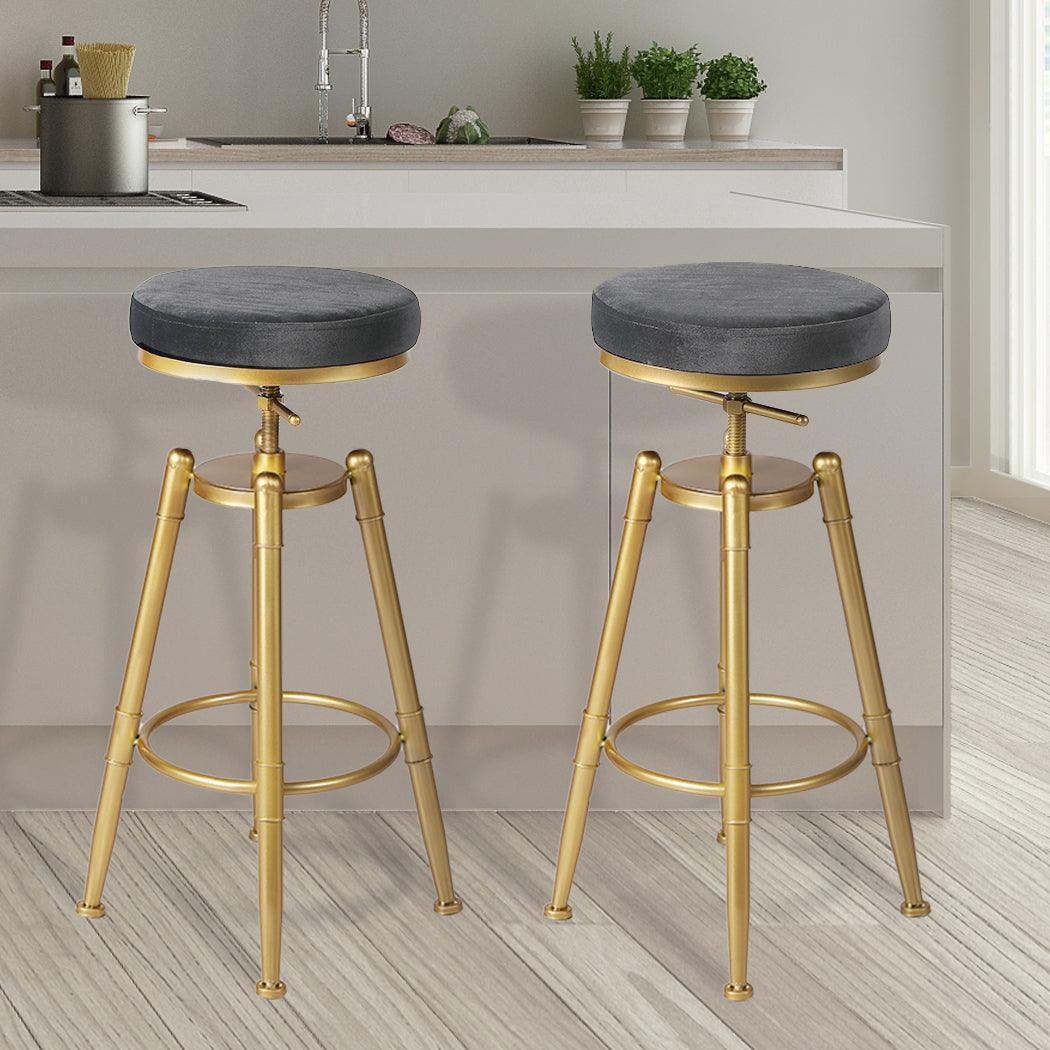 2x Bar Stools Kitchen Stool Chair Swivel Barstools Velvet Padded Seat - John Cootes