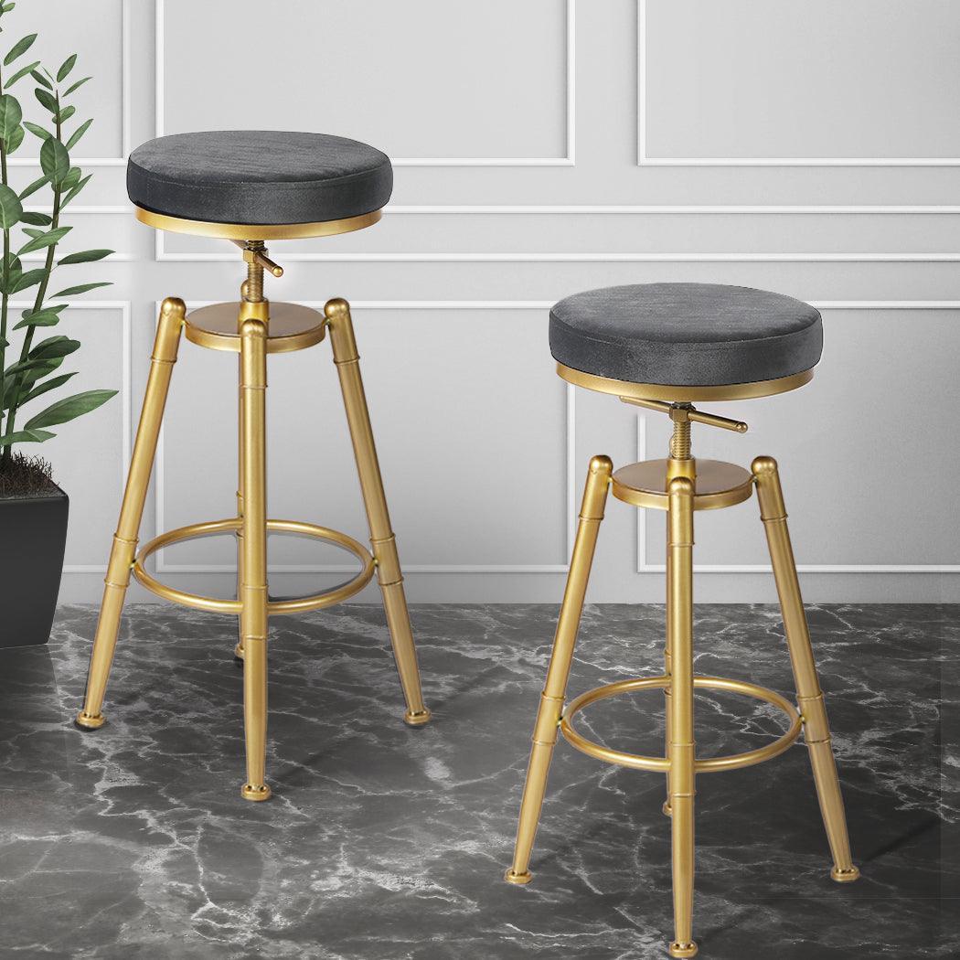 2x Bar Stools Kitchen Stool Chair Swivel Barstools Velvet Padded Seat - John Cootes