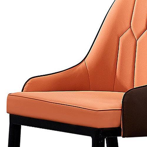2X Dining Chair Orange Colour Leatherette Upholstery Black And Gold Legs Steel with Powder Coating - John Cootes