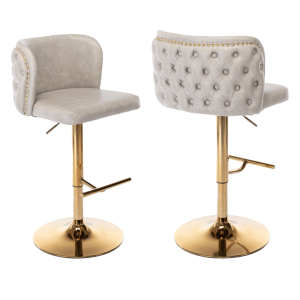 2x Faux Leather Golden Base Swivel Bar Stools- Beige - John Cootes