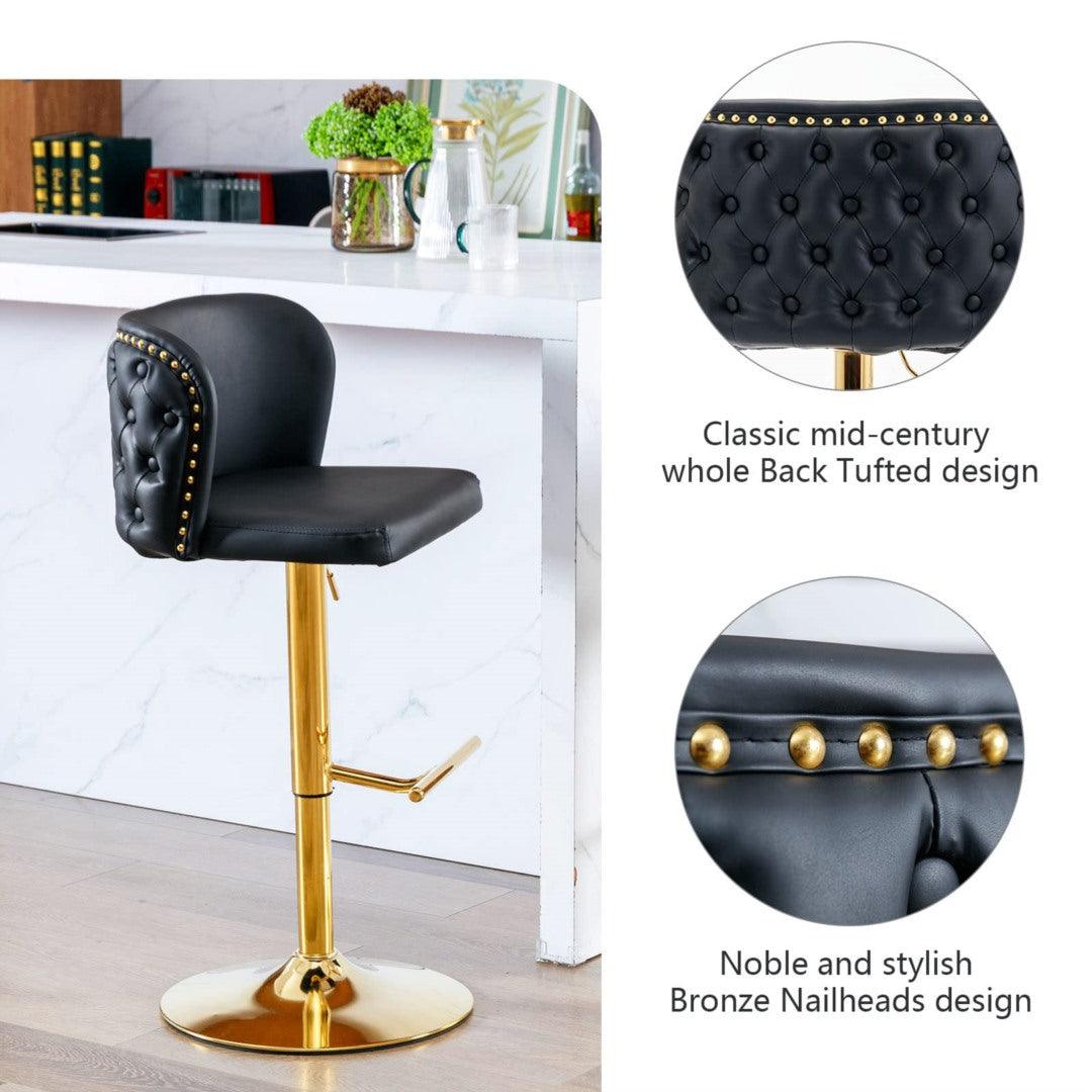 2x Faux Leather Golden Base Swivel Bar Stools- Black - John Cootes