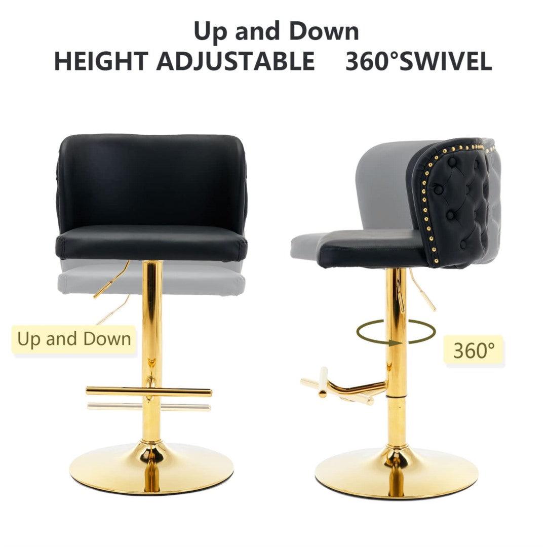 2x Faux Leather Golden Base Swivel Bar Stools- Black - John Cootes